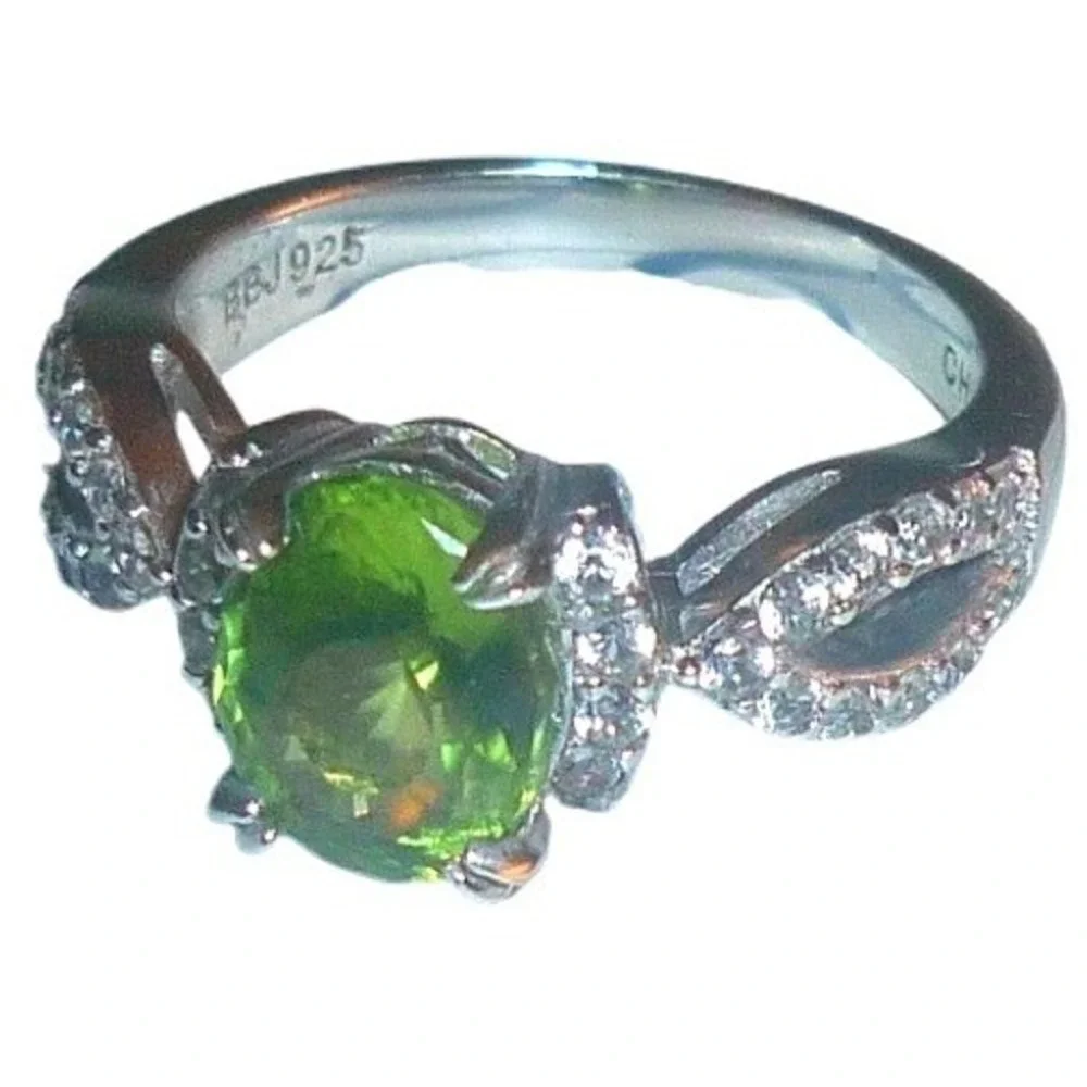 BBJ Peridot Infinity Ring Women Size 6.75 Green Sterling Silver‎ 925 Excellent